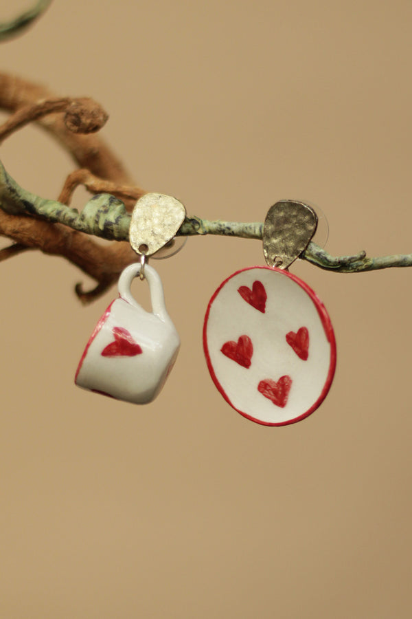 Sadhvi | Ceramic Earrings | Red Hearts