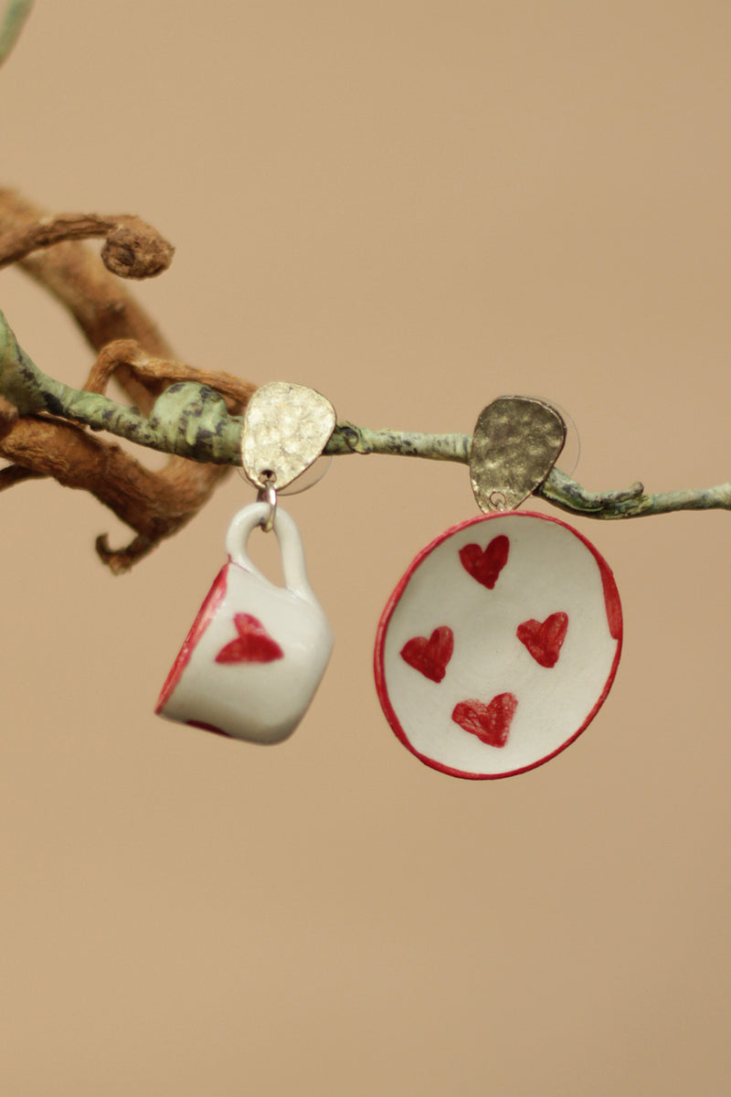 Sadhvi | Ceramic Earrings | Red Hearts