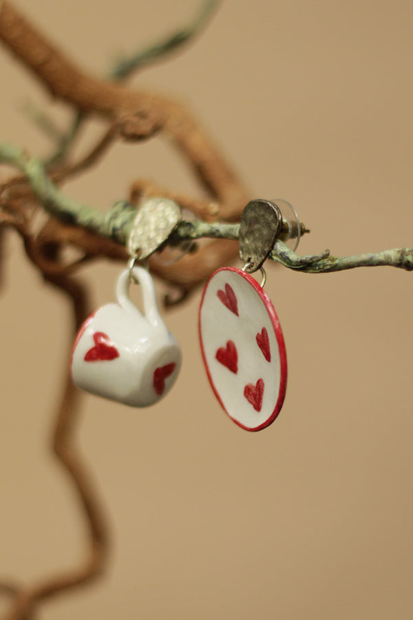 Sadhvi | Ceramic Earrings | Red Hearts