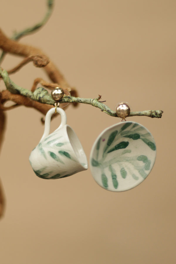 Sadhvi | Ceramic Earrings | Sage Leaves