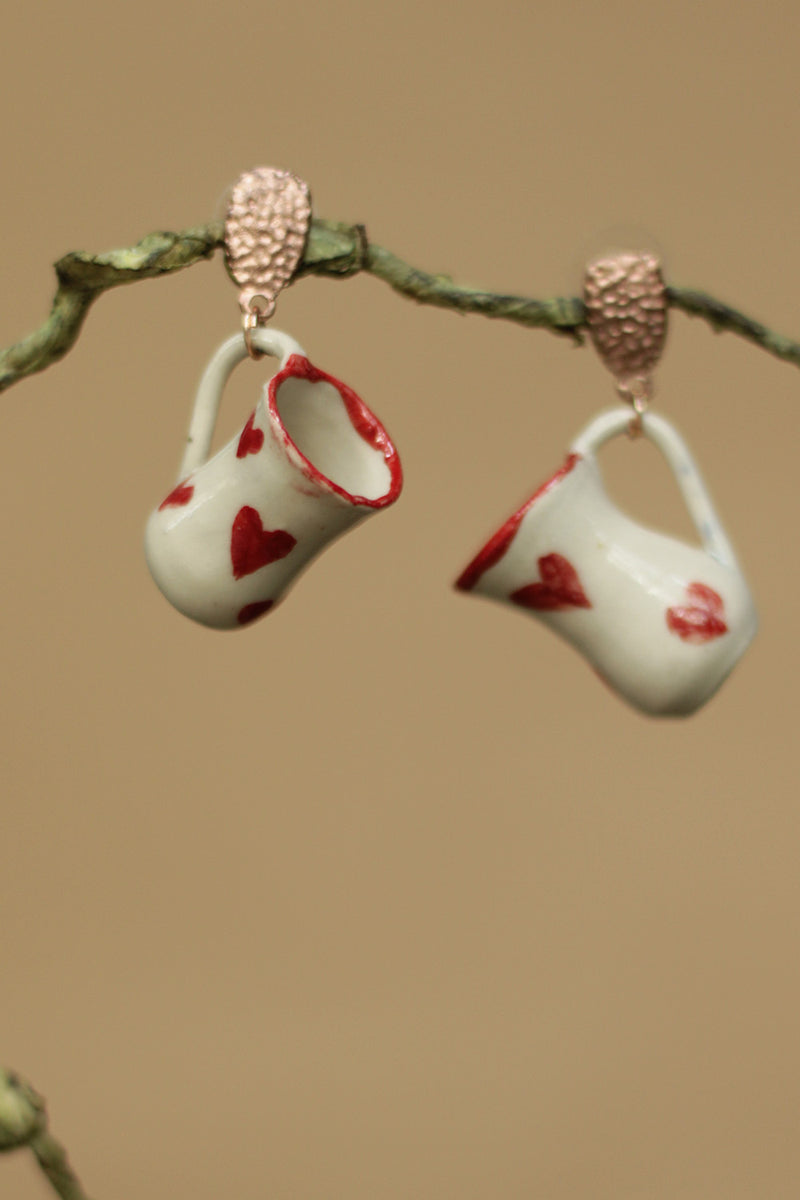 Sadhvi | Ceramic Earrings | Red Hearts