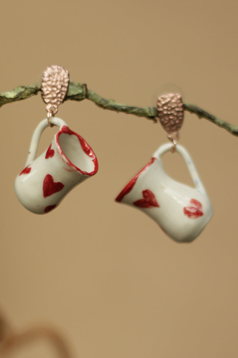 Sadhvi | Ceramic Earrings | Red Hearts