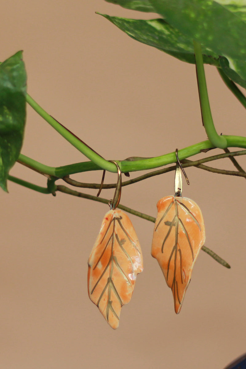 Sadhvi | Ceramic Leaf Earrings  | Pale Orange