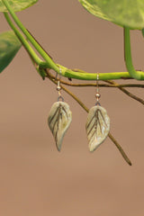 Sadhvi | Ceramic Leaf Earrings  | Green with tinge of gold