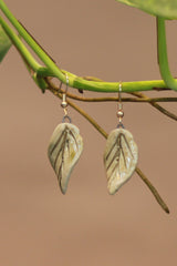 Sadhvi | Ceramic Leaf Earrings  | Green with tinge of gold