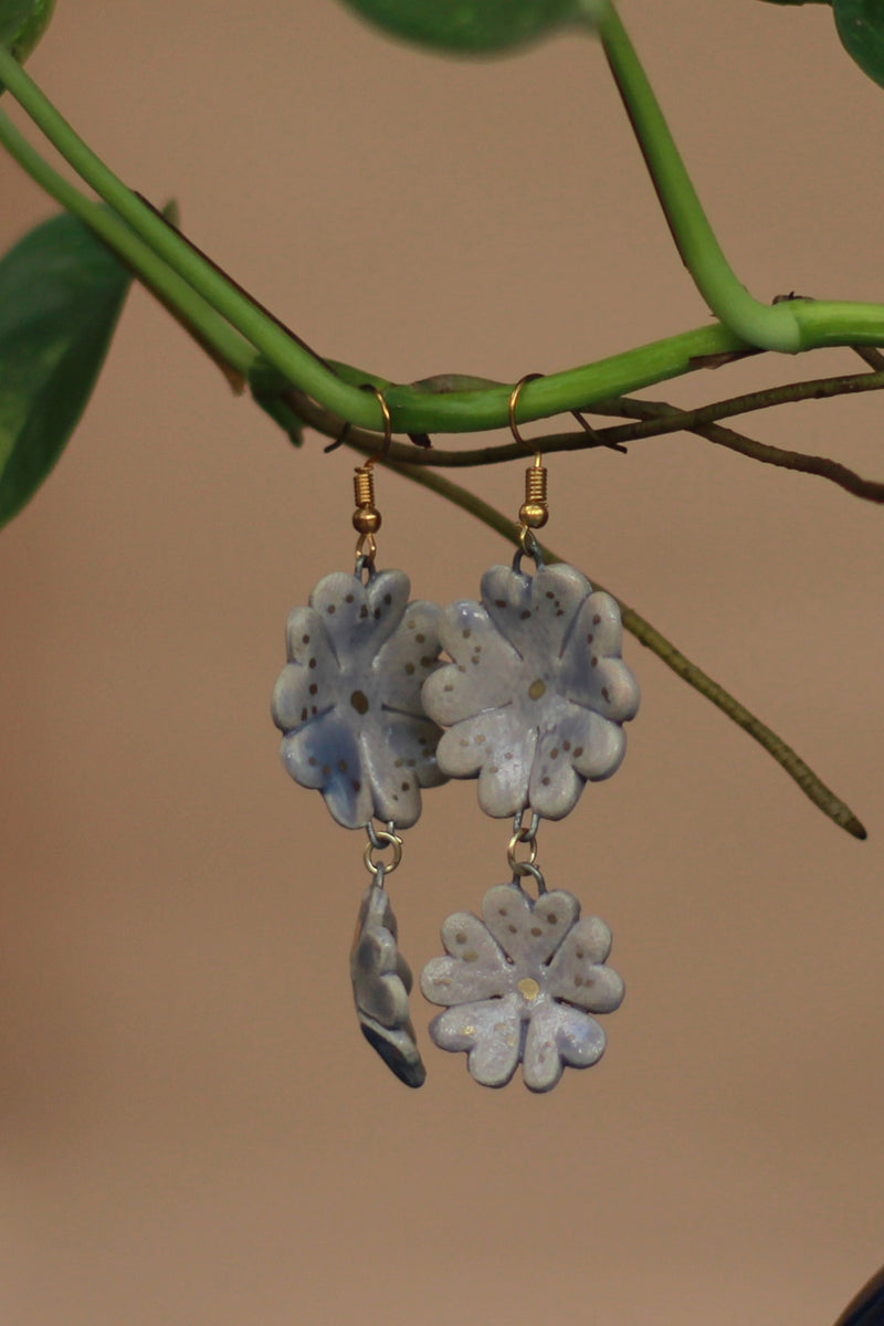 Sadhvi | Ceramic Double Flower Earrings | Dove Grey