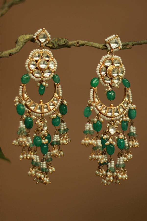 Adaayein | Kundan Earring | Green