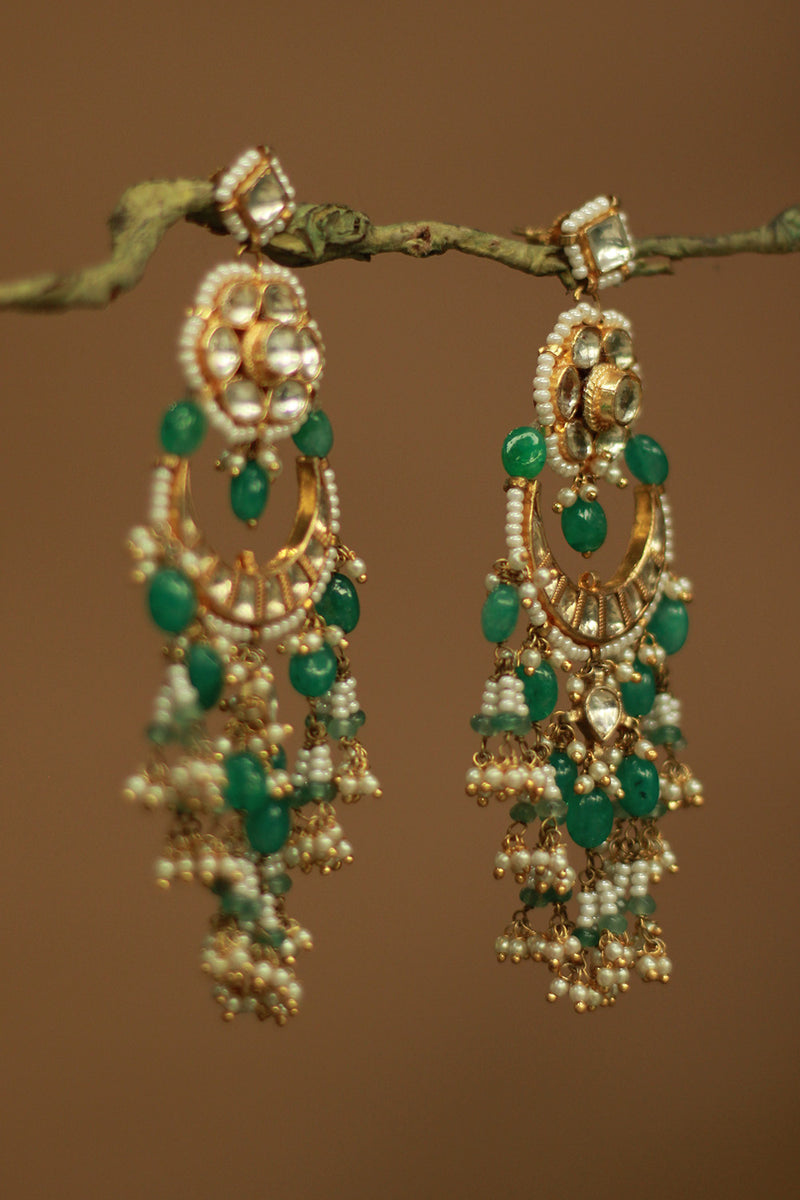 Adaayein | Kundan Earring | Green