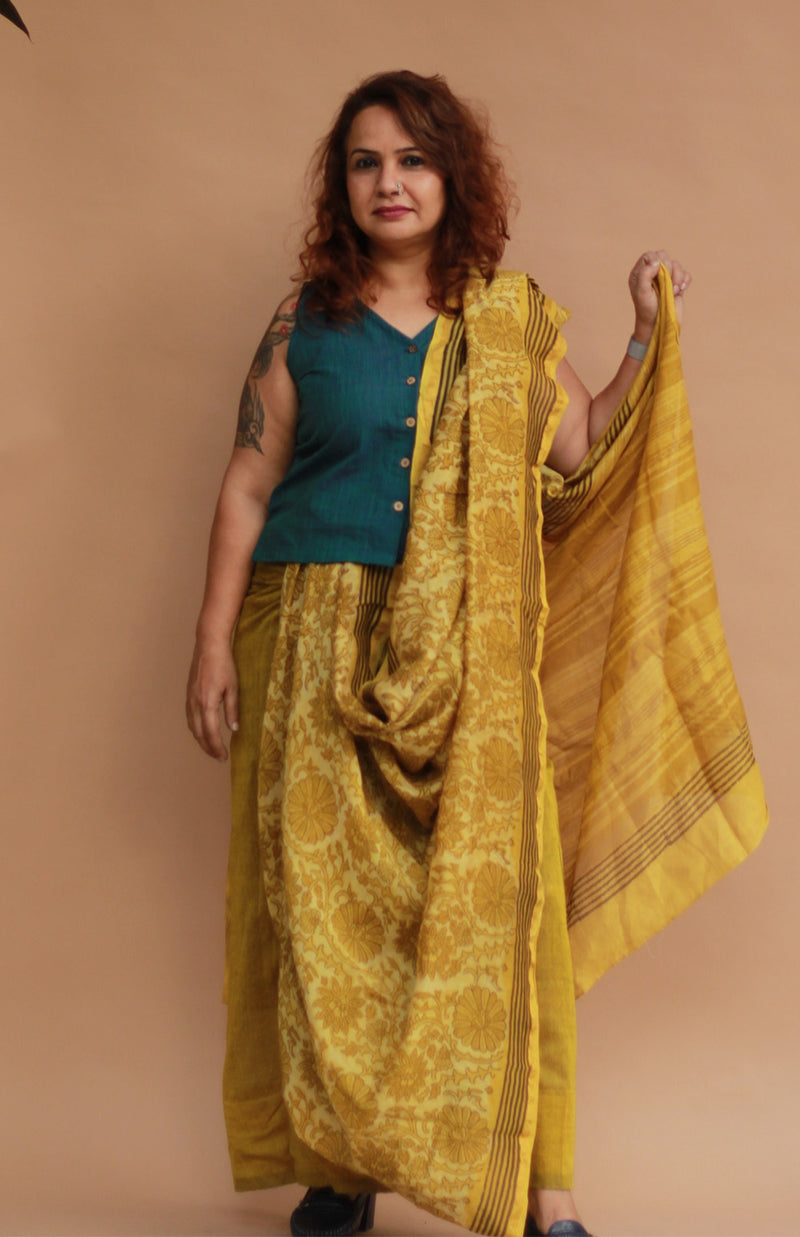 Rangg | Patli Pallu Saree | Chanderi & Mul | Yellow