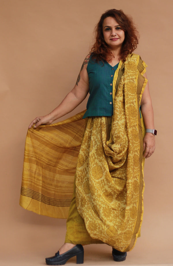 Rangg | Patli Pallu Saree | Chanderi & Mul | Yellow