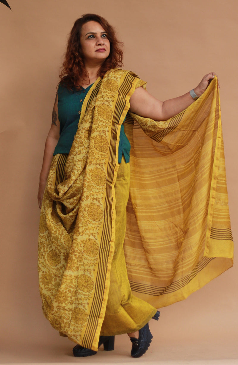 Rangg | Patli Pallu Saree | Chanderi & Mul | Yellow