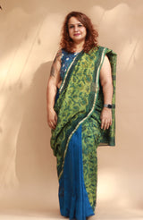 Rangg | Patli Pallu Saree | Chanderi & Mul | Green - Blue