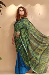 Rangg | Patli Pallu Saree | Chanderi & Mul | Green - Blue