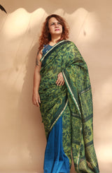 Rangg | Patli Pallu Saree | Chanderi & Mul | Green - Blue