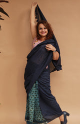 Rangg | Patli Pallu Saree | Chanderi & Mul |  Indigo