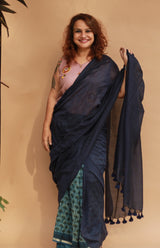 Rangg | Patli Pallu Saree | Chanderi & Mul |  Indigo