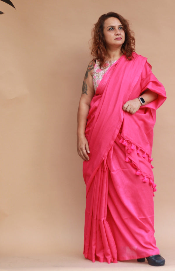 Rangg |  Mul Cotton Saree | Fuschia