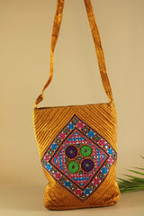 Hand Embroidered Fabric Bag- Mustard