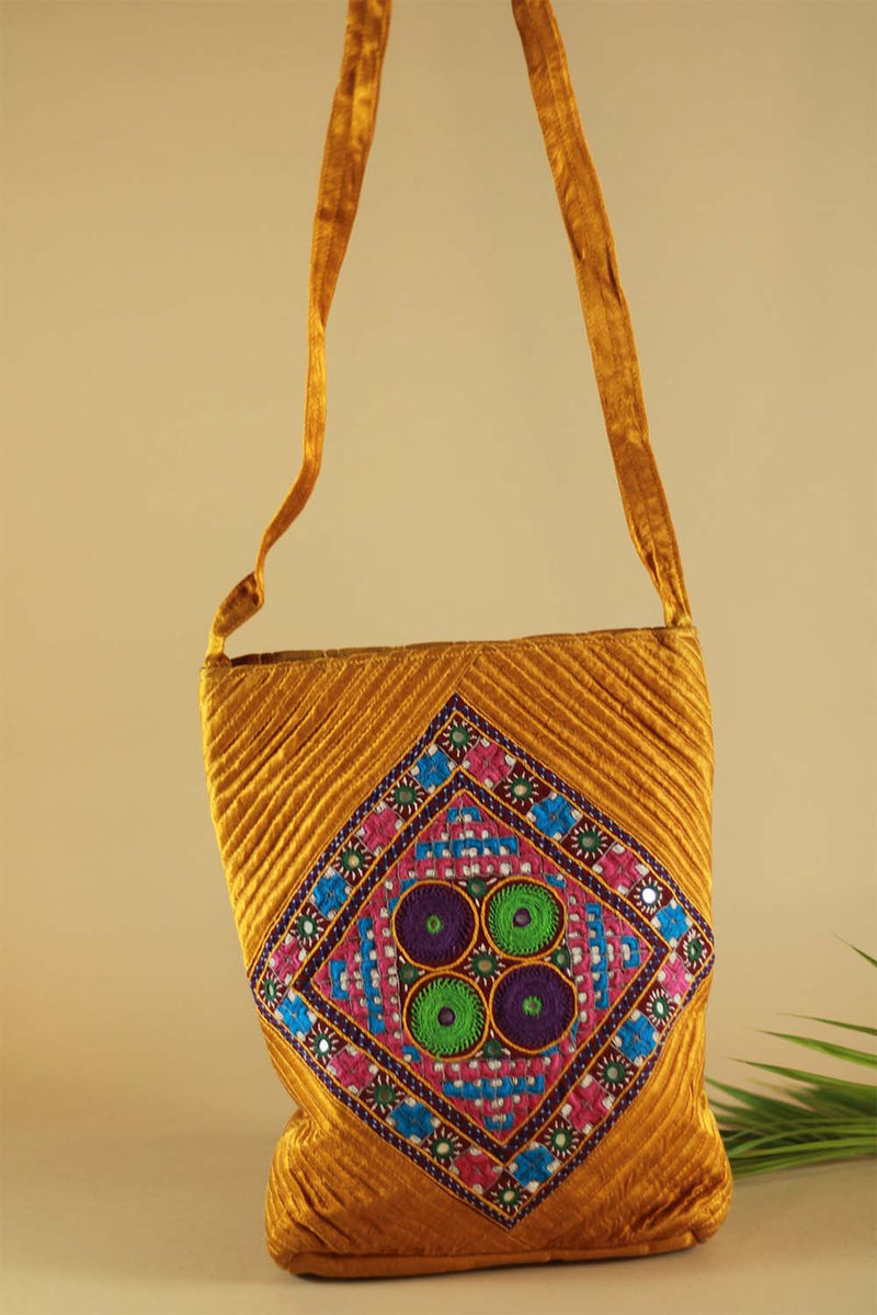 Hand Embroidered Fabric Bag- Mustard