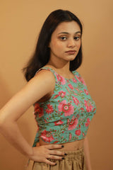 Mastaani |Reversible Blouse | Teal & Pink Sanganeri