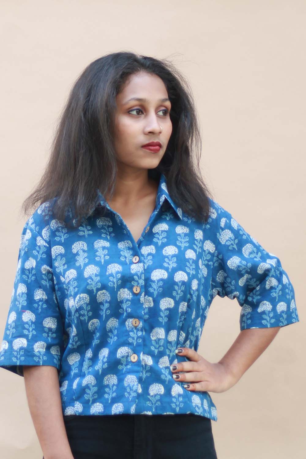 Indigo Marigold Cropped Shirt – Spoil Me Silly by Sonali