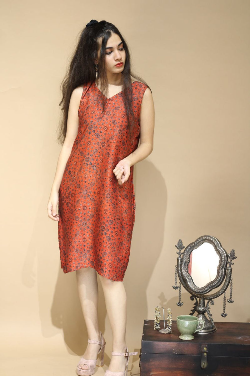 Rann Ajrakh Silk Short Dress