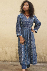 Indigo Kurta with Gathered Yoke