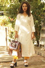 Kesariya Safed- Hand Embroidered Angarkha