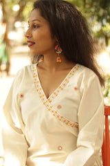 Kesariya Safed- Hand Embroidered Angarkha