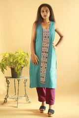 Azure Blue Silk Kurta with Mirrorwork