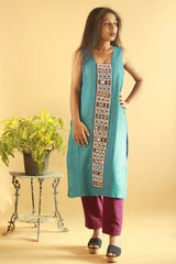 Azure Blue Silk Kurta with Mirrorwork