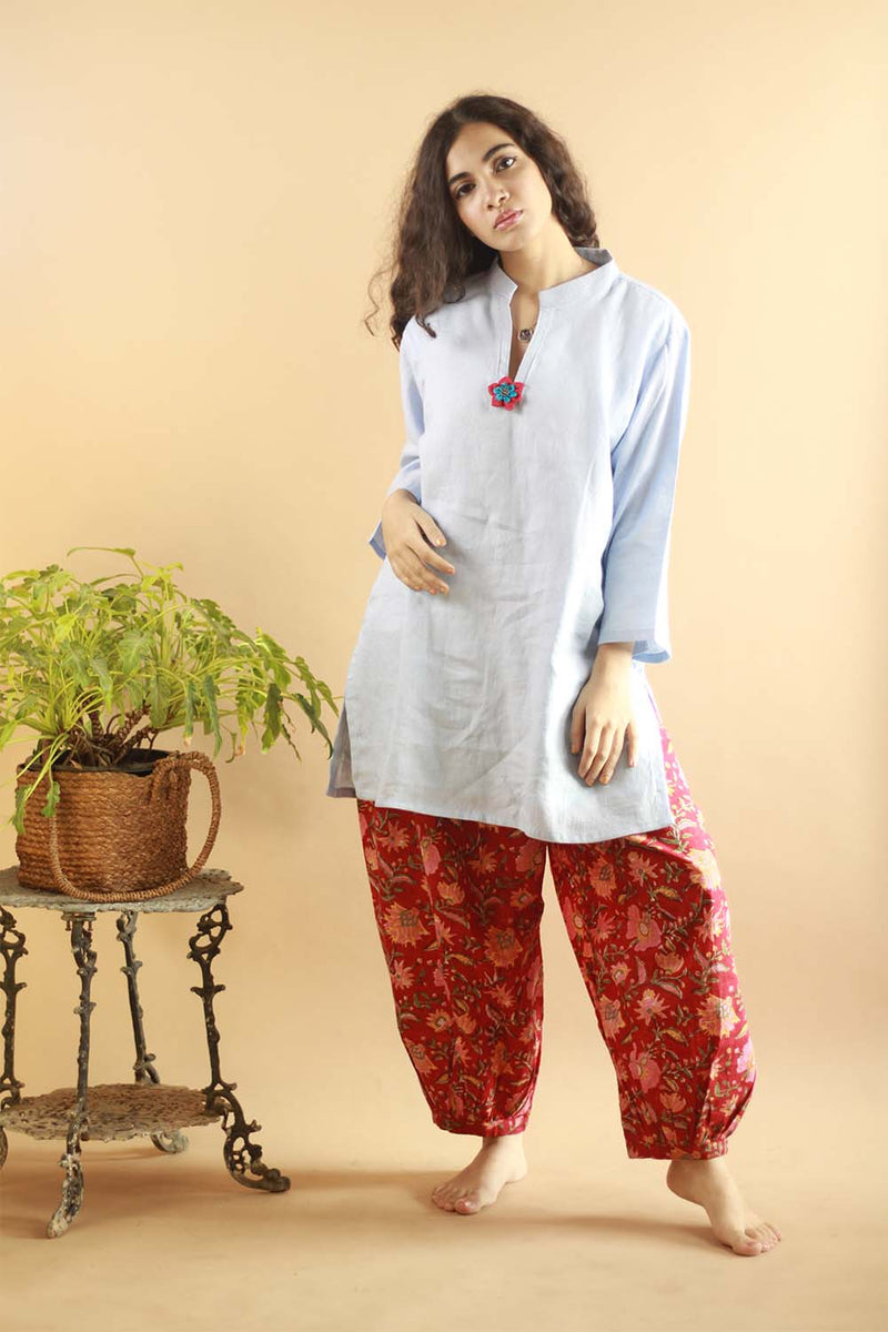 Short Kurta in Baby Blue Linen