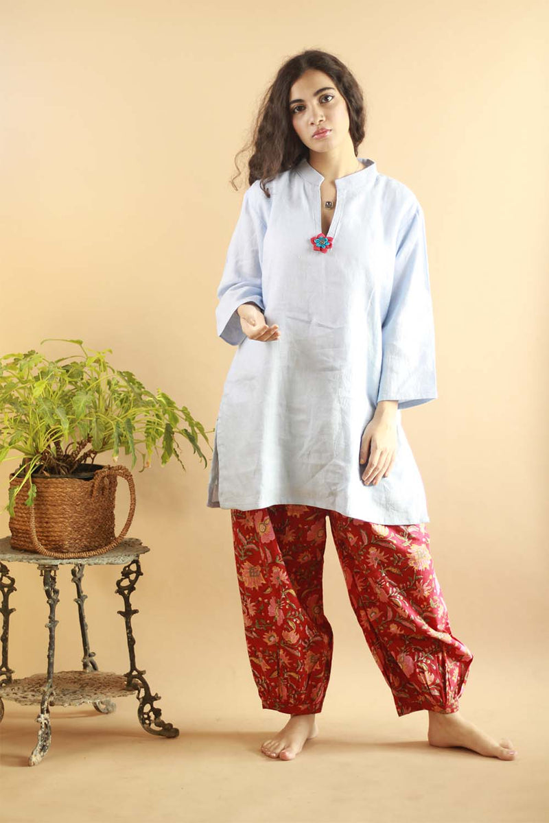 Short Kurta in Baby Blue Linen