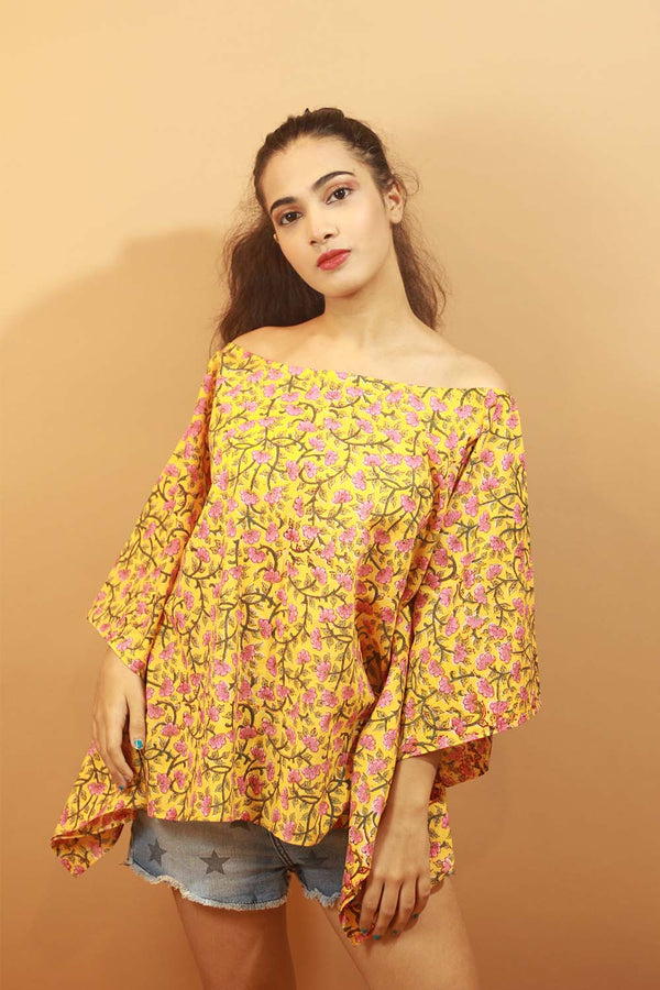 Chrome Florals Sanganeri Kaftan Top