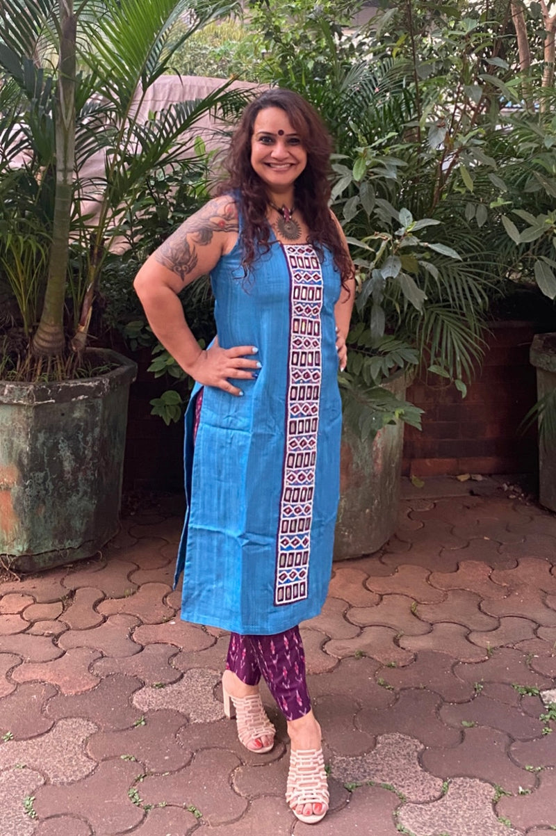 Azure Blue Silk Kurta with Mirrorwork